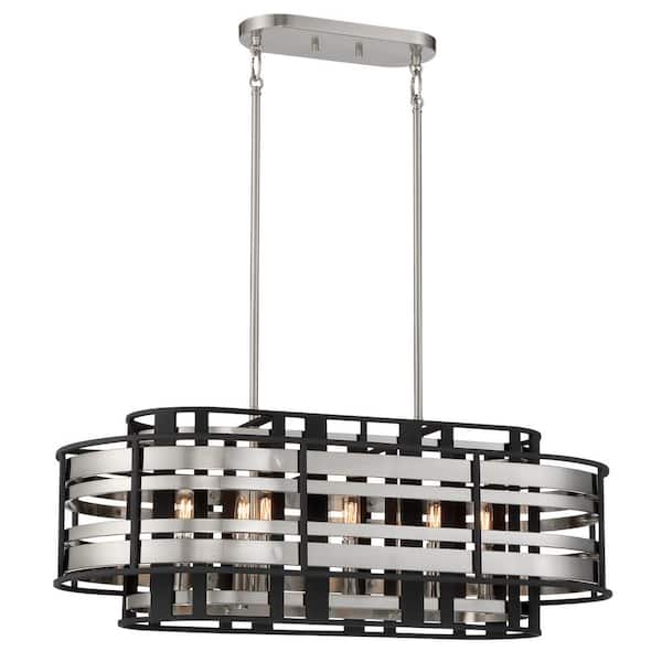 Presten 8-Light Brushed Nickel and Sand Black Island Chandelier