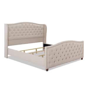 Marcella Light Beige Upholstery Tufted Wingback King Bed