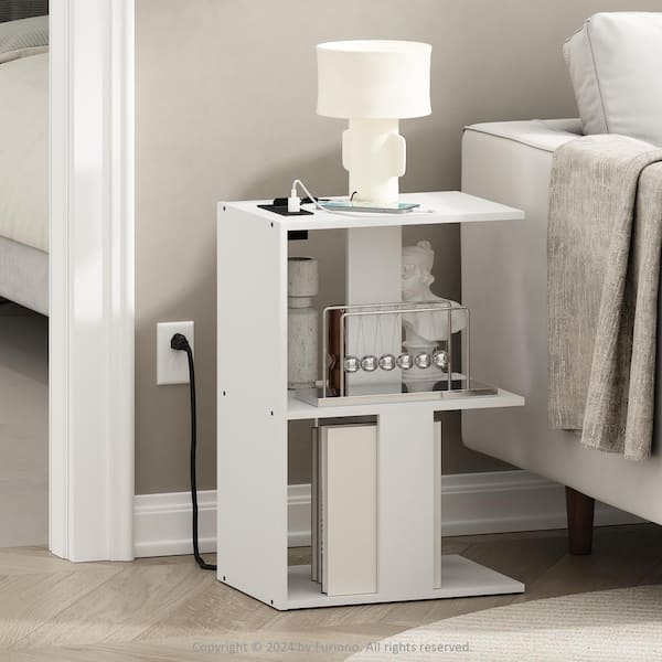 Furinno Boyate 16.14 in. White Rectangle Wood End Table