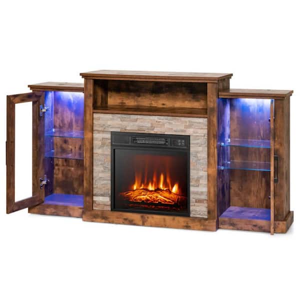 59 in. MDF Freestanding Electric Fireplace TV Stand in Brown with 18 in. LED Fireplace for TVs up to 65 in.