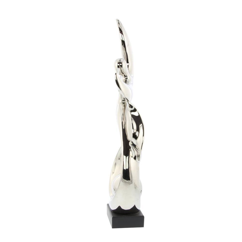 Silver Abstract Ceramic Dancer Statue with Black Base
