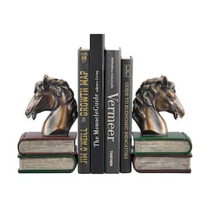 Horses on Books Polyresin Antique Patina Finish Bookend Set of 2