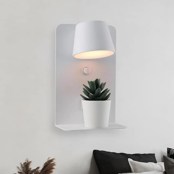 Modern 5.5 in. 1 Light White LED Plug in Wall Sconces with TYPE-C and USB Charging ports and Shelf, Rotatable Lamphead