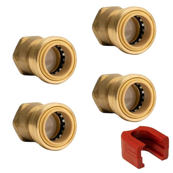 1 in. Brass Push-to-Connect x FNPT (Female Thread) Adapter Fitting with SlipClip Release Tool (4-Pack)