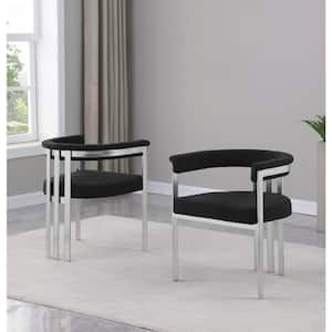 Raymond Black Color Matte Brushed Chrome Base Boucle Fabric Side Chair Set of 2