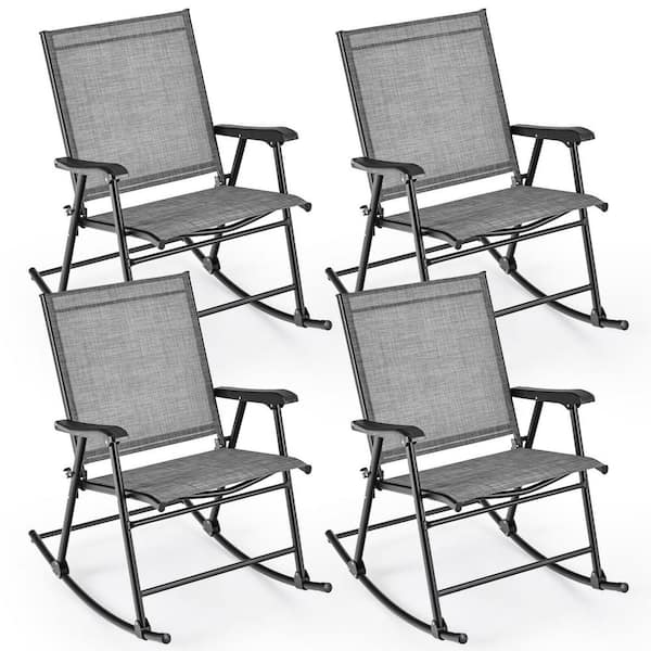 Gymax Set of 4 Black Metal Frame Patio Outdoor Rocking Chair Folding Rocker