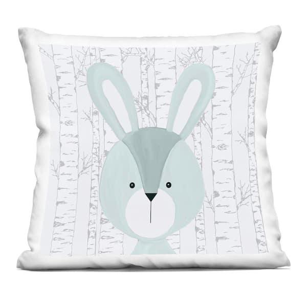 Stupell Industries Woodland Rabbit on Birch Blue Abstract Polyester 18 in. x 18 in. Throw Pillow