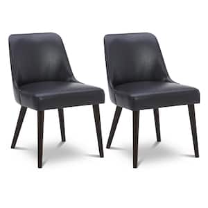 Leo Black Mid-Century Modern Dining Chairs with PU Leather Seat and Wood Legs for Kitchen and Dining Room (Set of 2)