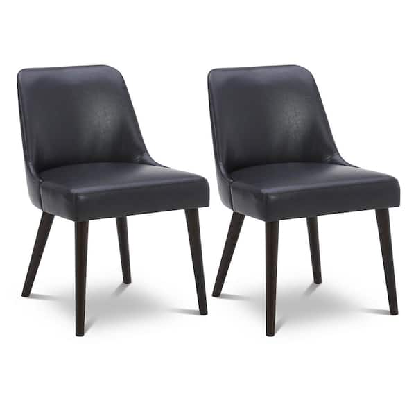 Spruce & Spring Leo Black Mid-Century Modern Dining Chairs with PU Leather Seat and Wood Legs for Kitchen and Dining Room (Set of 2)