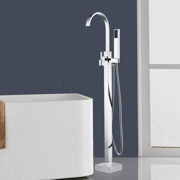 Classical Single-Handle Freestanding Tub Faucet with Hand Shower in Chrome