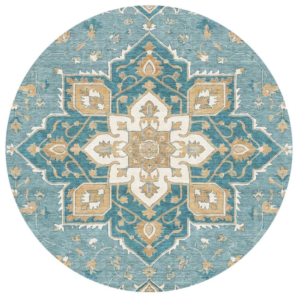 Chantille Machine Washable Indoor/Outdoor Abstract ACN2950 Teal 8 ft. x 8 ft. Round Rug price history on PriceWatchPro