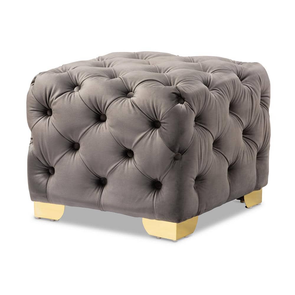 Baxton Studio Avara Gray and Gold Ottoman 1539375HD The Home Depot