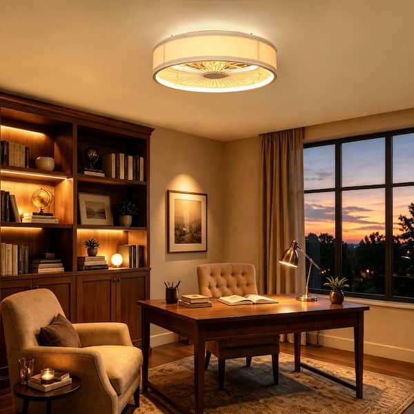 20 in. Smart Indoor White Low Profile Standard Flush Mount Ceiling Fan Light with Integrated LED with Remote for Bedroom