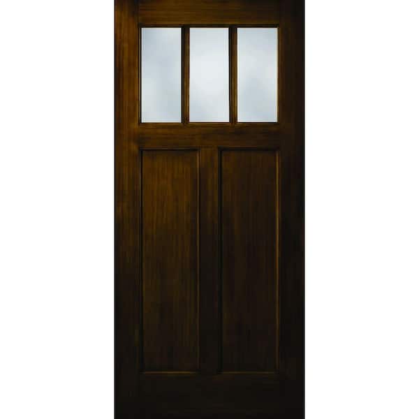 Builder's Choice Craftsman 2-Panel 3 Lite Stained Fiberglass Dark Walnut Prehung Front Door-DISCONTINUED