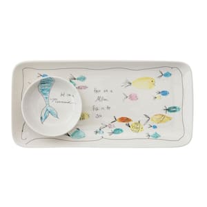 11.8 in. Multi-Colored Stoneware Rectangle Platters (Set of 2)