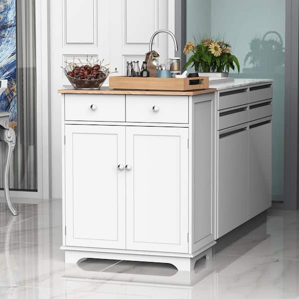 White Wood 15.75 in. Kitchen Island with Cutting Board, Doors, Drawers, Shelf