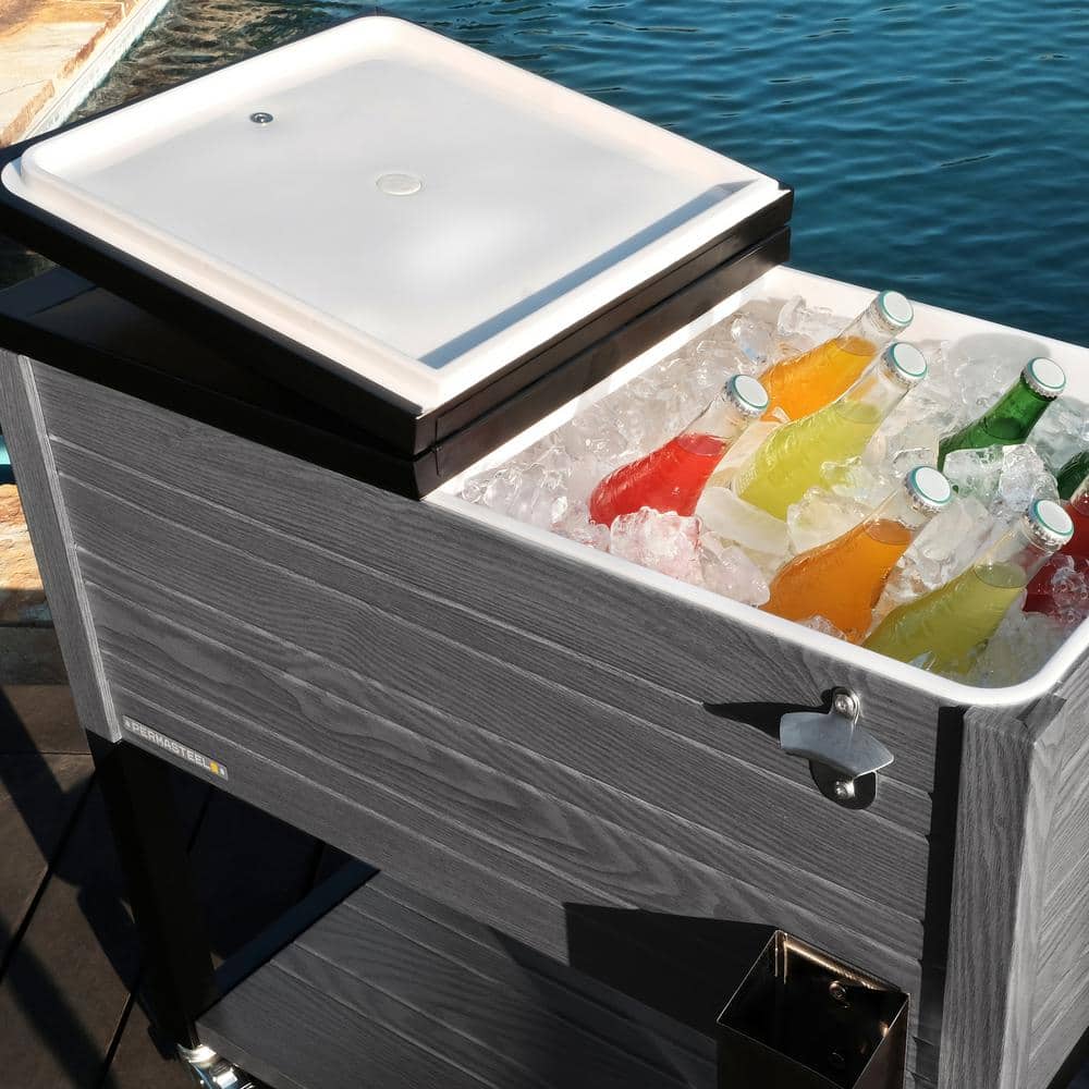 Permasteel 80-Quart Gray Woodgrain Rolling Patio Cooler with Wheels