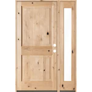 56 in. x 80 in. Rustic Knotty Alder Left-Hand/Inswing Clear Glass Unfinished Square Top Wood Prehung Front Door w/RFSL