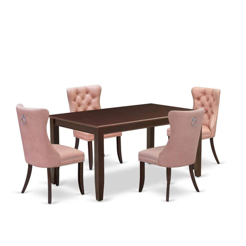 5-Piece Mahogany Finish Solid Wood Top-Rectangular Upholstered Dining Room Set-Seats 4