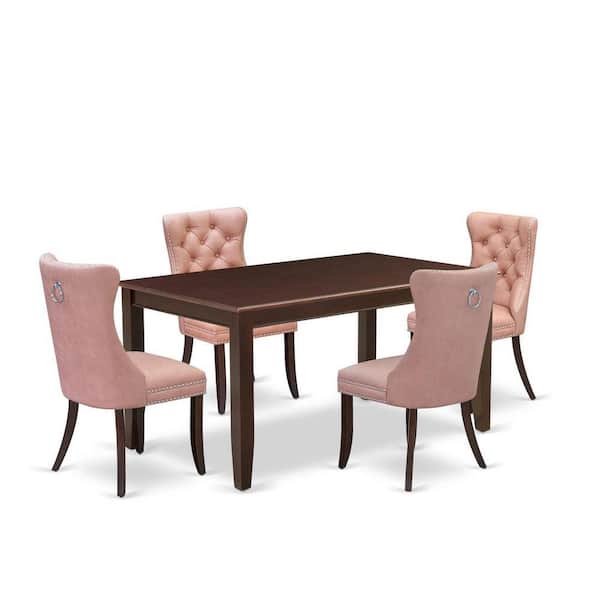 East West Furniture 5-Piece Mahogany Finish Solid Wood Top-Rectangular Upholstered Dining Room Set-Seats 4