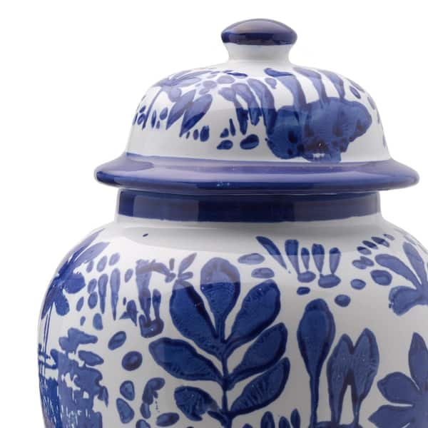 15in. Blue good and White Ginger Jar