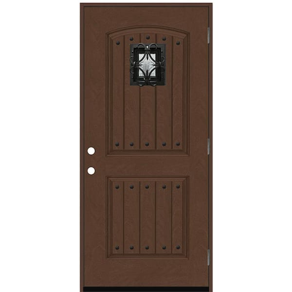 Steves & Sons Regency 36 in. x 80 in. Oxford Speak Easy Rain LHOS Russet Fiberglass Prehung Front Door 4-9/16 Frame