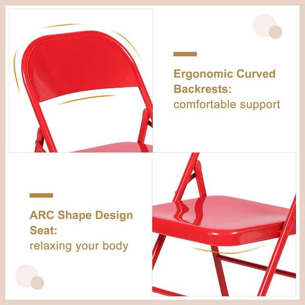 Red Metal Folding Chairs Set of 4, Heavy Duty Stackable Fold Up Chairs for Indoor Outdoor Events, Standard Seat