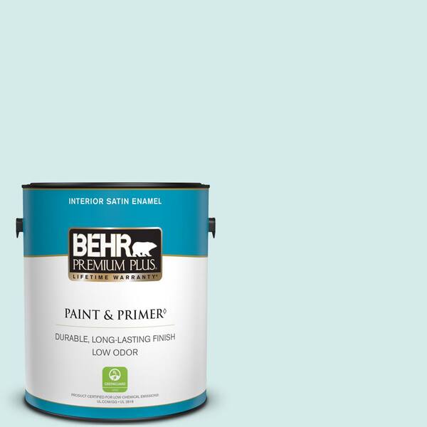 BEHR PREMIUM PLUS 1 gal. Home Decorators Collection #HDC-MD-23 Ice Mist Satin Enamel Low Odor Interior Paint & Primer