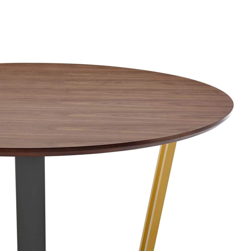 Joana 48'' Walnut Round Dining Table with Gold and Black Iron Base