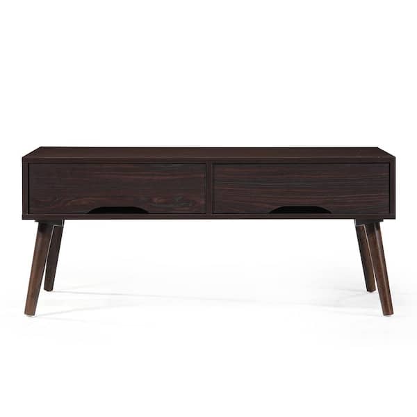 Noble House Noemi 42 in. Walnut Brown Large Rectangle Wood Coffee Table with Drawers