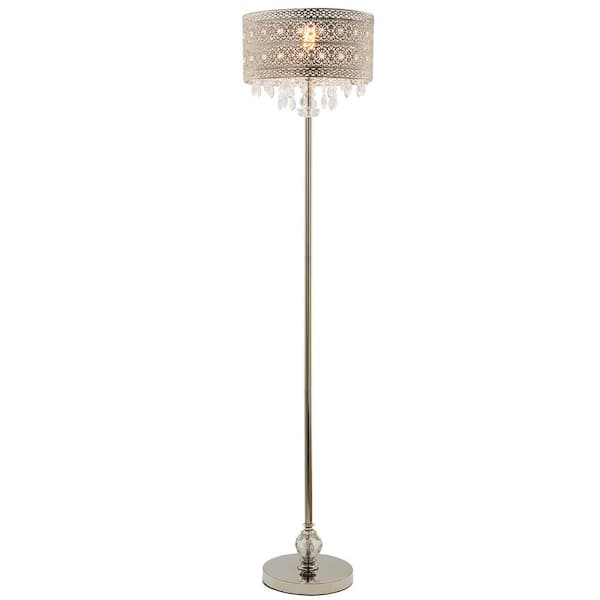 Merra 63 In Silver Bohemian Floor Lamp, Bohemian Crystal Silver Floor Lamp