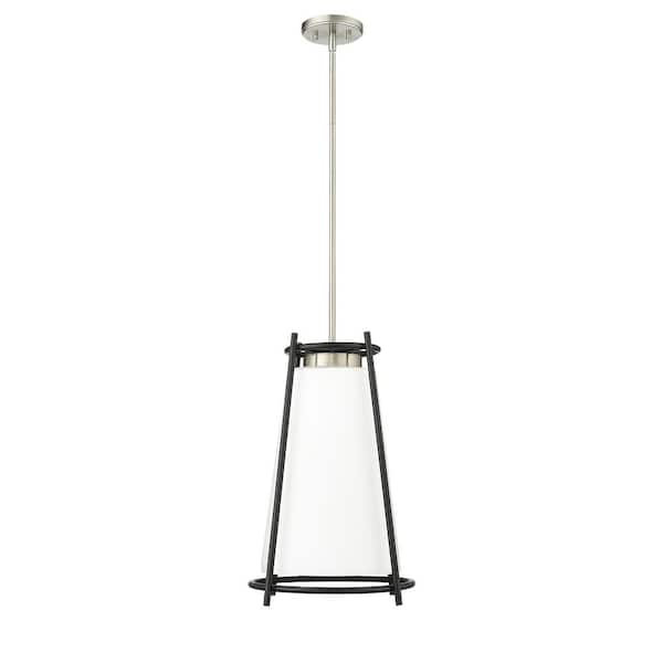 Milroe 60-Watt 1-Light Brushed Nickel Pendant-Light Opal glass with Etched outside Shade