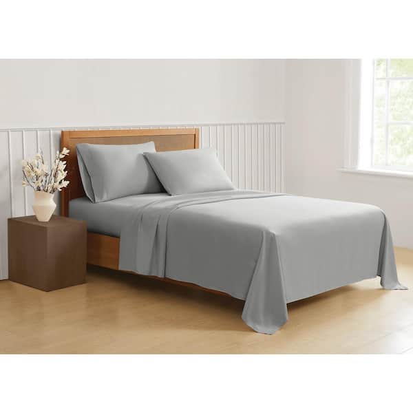 Truly Soft Green Solid Recycled Polyester Grey Split King 5 Piece Sheet Set