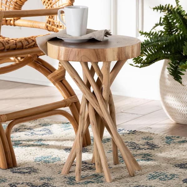 bali & pari Liberte 13.8 in. Natural Round Wood End Table