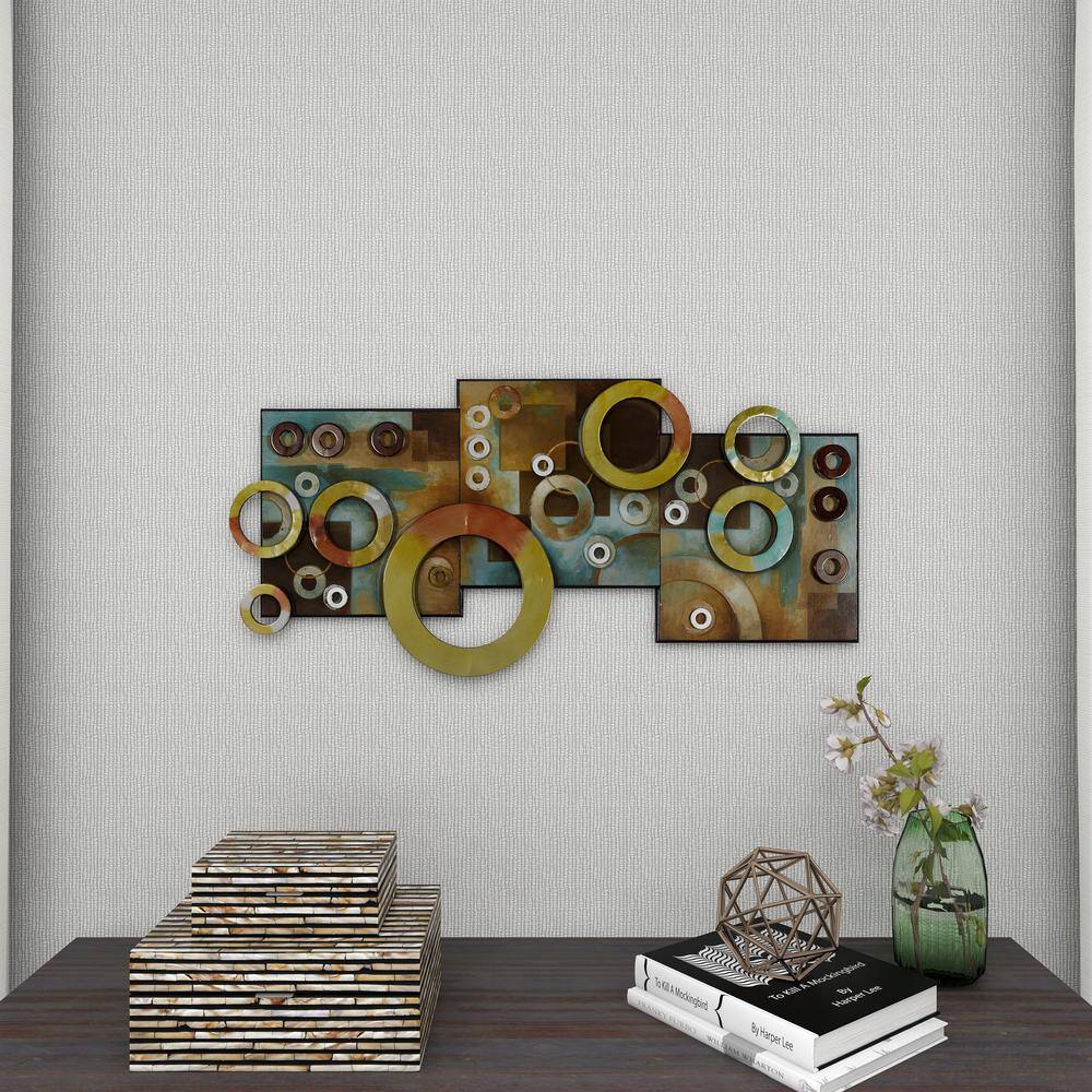 36" Multi-Colored Wood and Iron Geometric Wall Art