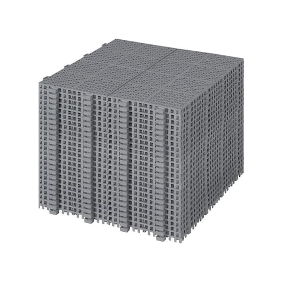 DENISLAWN 1 ft. x 1 ft. Interlocking Floor Tiles Plastic Deck Tile Cross Stripe Pattern in Gray (24 per Case)