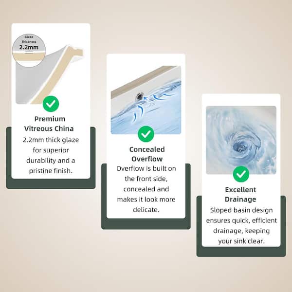 24 in. Rectangle Undermount Bathroom Sink, Lavatory Vanity Sink for Bathroom with Overflow in White Vitreous China