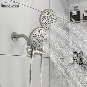 5-Spray Patterns 5 in. Wall Mount Dual Shower Head 2-in-1 Combo with 2.5 GPM and Handheld Shower Head in Brushed Nickle