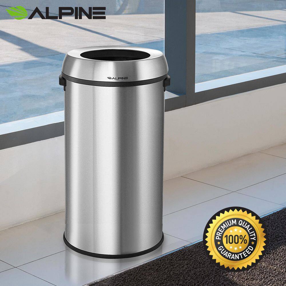 17-Gallon Stainless Steel Open Top Trash Can with Black Ring, 2-Pack