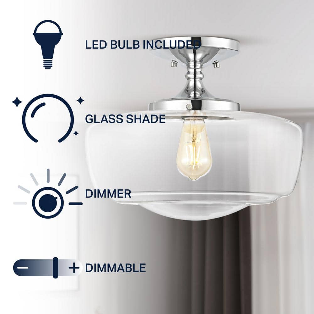Marfa 14" Chrome and Glass Farmhouse Flush Mount Light