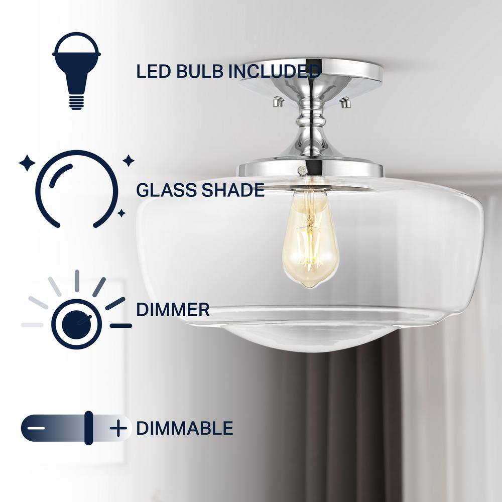 Marfa 14" Chrome and Glass Farmhouse Flush Mount Light
