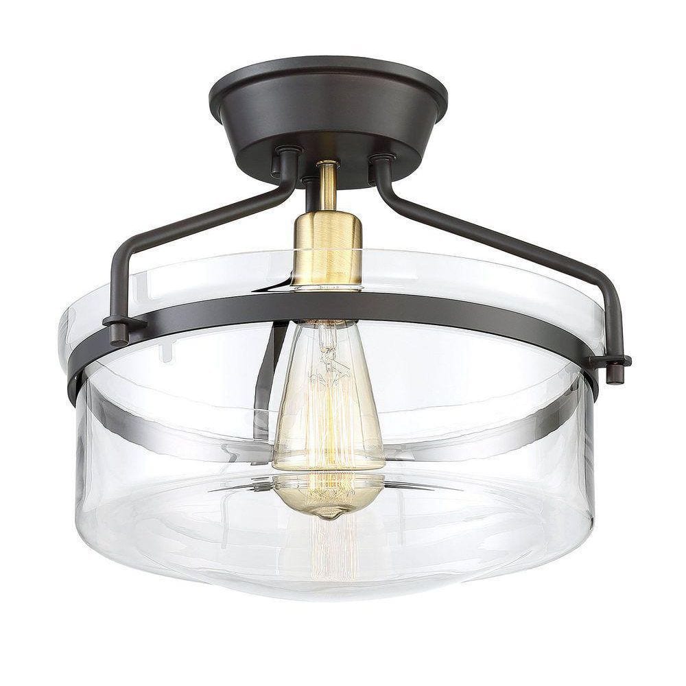 Clear Glass and Bronze Semi-Flush Mount Ceiling Light