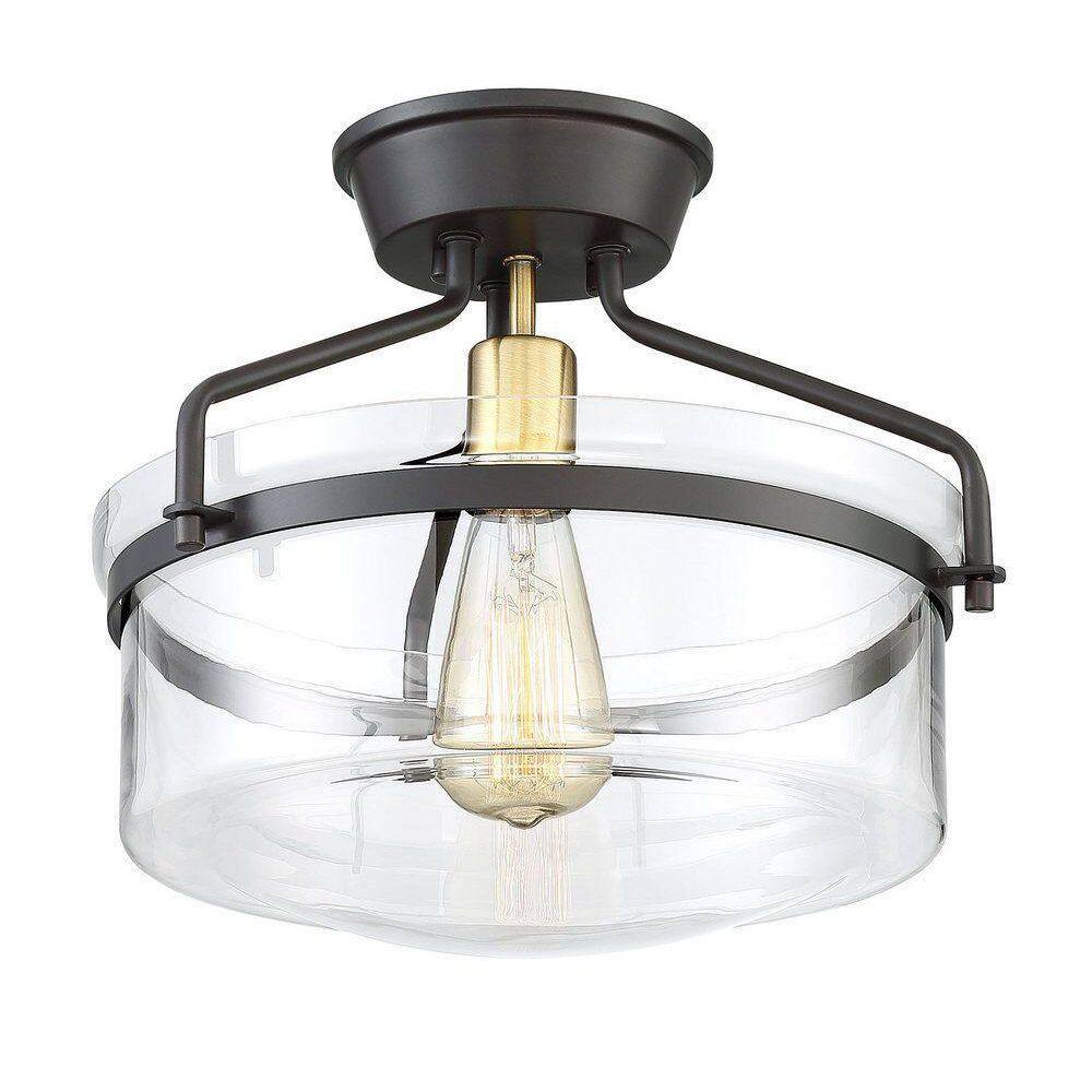 Clear Glass and Bronze Semi-Flush Mount Ceiling Light