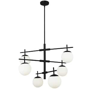 Caelia 6 Light Matte Black Shaded Chandelier with Opal White Glass Shade