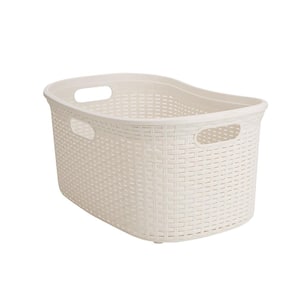 40 Liter Ivory Plastic Laundry Basket with Cutout Handles