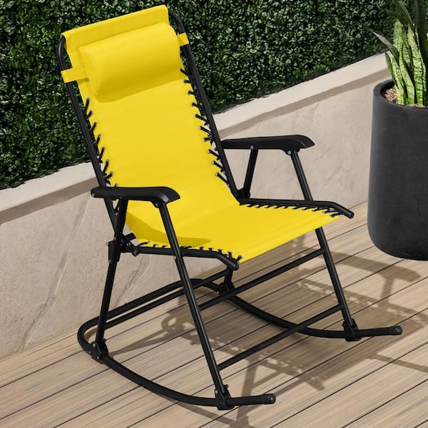 Steel Outdoor Zero Gravity Rocking Lawn Chair in Sunflower Yellow