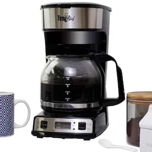 12-Cup Programmable Coffee Maker,Stainless Steel Drip Coffee Machine, Black and Silver