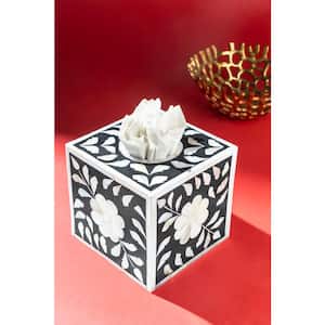 Jodhpur Mother of Pearl Tissue Box Cover in Black