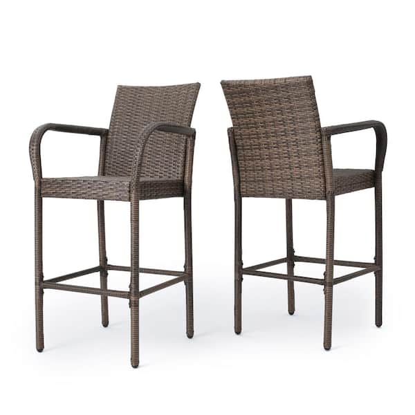 Unbranded Littleton Metal Outdoor Bar Stool Mix Mocha Wicker (Set of 2) Brown