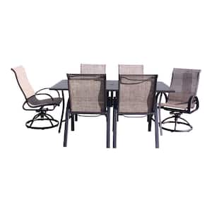 Santa Fe Metal 7-Piece Mixed Dining Set in Java with 72 in. Rectangle Table, 2 Swivel Rockers and 4 Sling Chairs